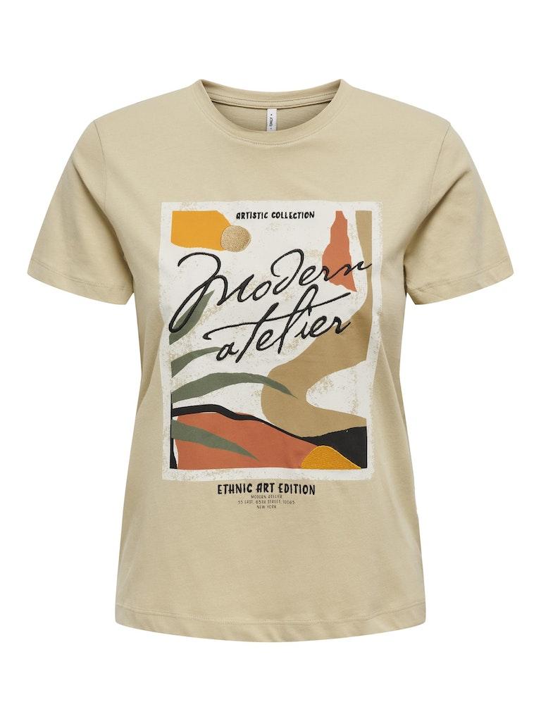 Only T-shirt Onlcamilla S/s Art Top Box Cs Jrs 15328131 Pale Khaki/ Modern Dames Maat - XL