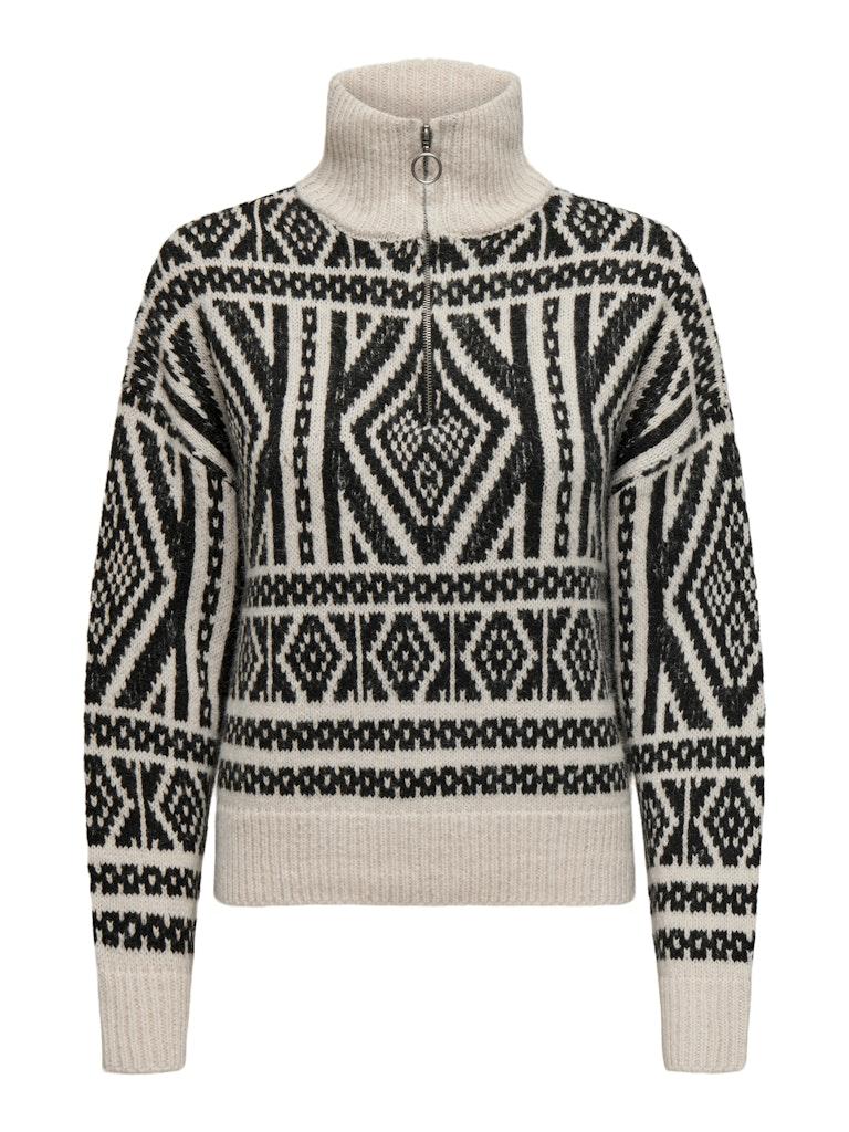 Only Trui Onlfelicia Ls Zip Pullover Knt 15329930 Pumice Stone/w. Black Dames Maat - XS
