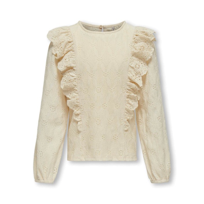 Only KOGGRACE L/S RUFFLE O-NECK TOP JRS Ecru | Freewear KOGGRACE L/S RUFFLE O-NECK TOP JRS - www.freewear.nl - Freewear