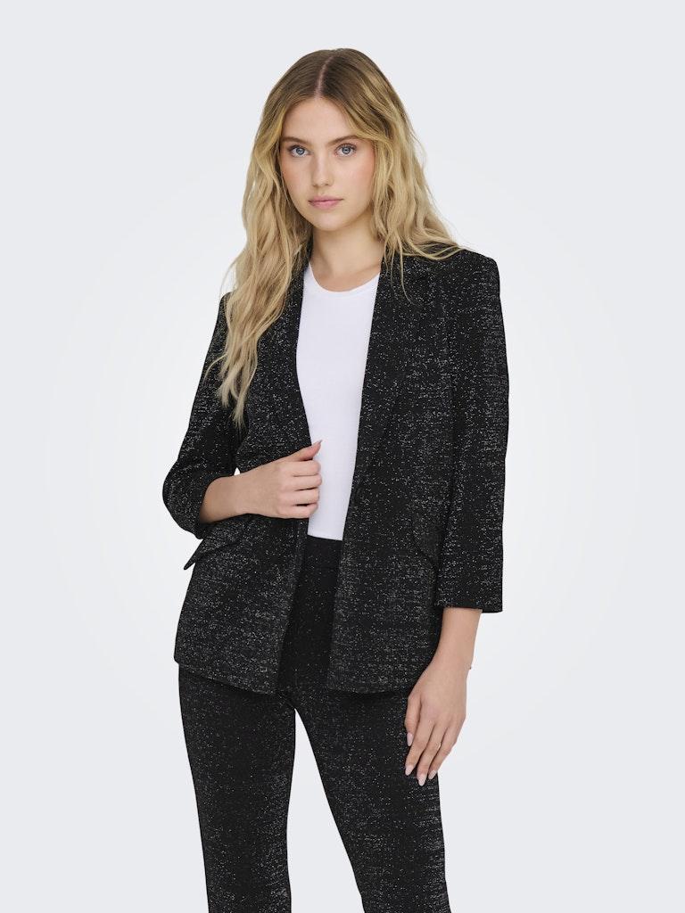 Only Onlalya L/s Fitted Glit Blazer Black Silver Lurex ZWART 42