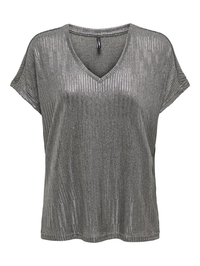 Only Onlmirinda S/s V-Neck Top Dark Grey Melange ZILVER XS