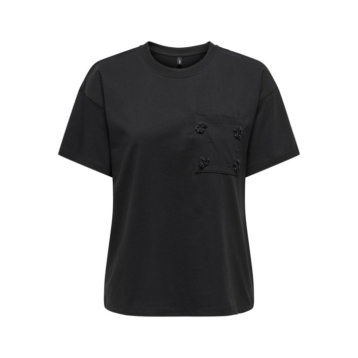 Only ONLPOSH LIFE S/S BLING POCKET TOP B: Black/Black pearl flowers pocket | Freewear ONLPOSH LIFE S/S BLING POCKET TOP B: - www.freewear.nl - Freewear