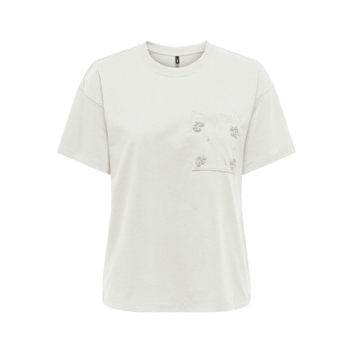 Only ONLPOSH LIFE S/S BLING POCKET TOP B: Cloud Dancer/Cloud dancer pearl | Freewear ONLPOSH LIFE S/S BLING POCKET TOP B: - www.freewear.nl - Freewear