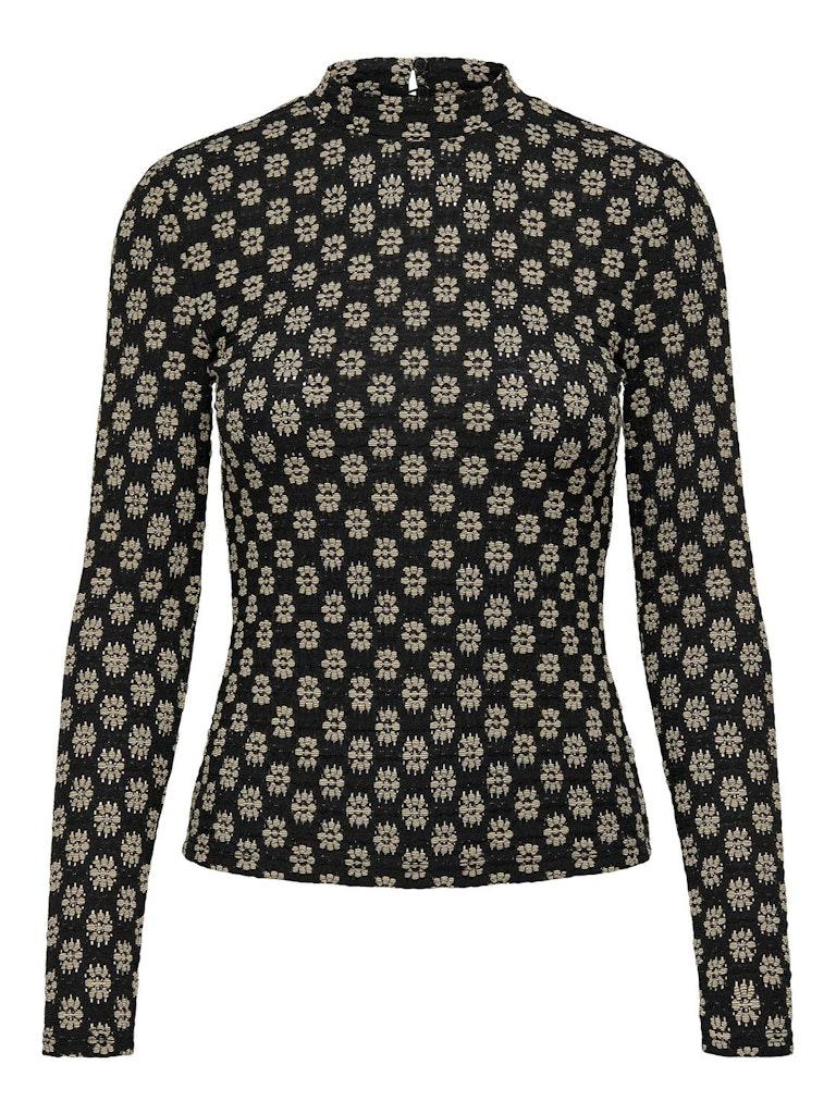 Only T-shirt Onlmarley L/s High Neck Top Cs Jrs 15334158 Black/flower Dames Maat - XL