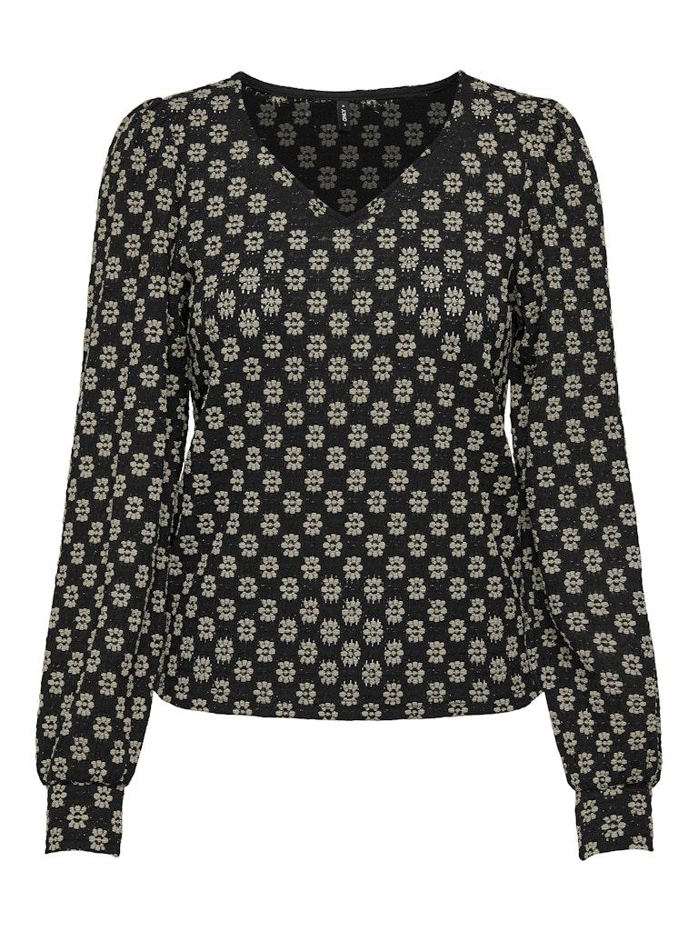 Only T-shirt Onlmarley V Neck L/s Puff Top Cs Jr 15334160 Black/flower Dames Maat - S