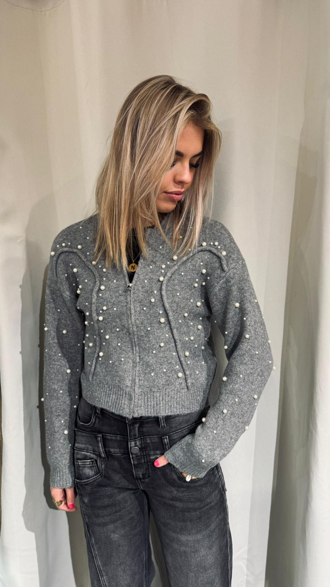 Only Vest Onlfranka Life Ls Pearl Bomber Knt 15334886 Medium Grey Mel/white Pearl Dames Maat - L