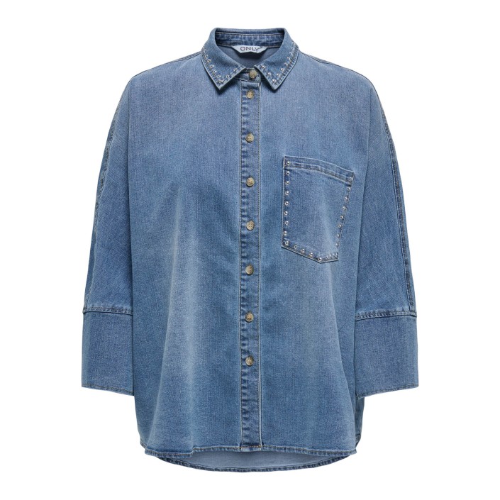 Only ONLGRACE 3/4 SL STUD DNM SHIRT GUA Medium Blue Denim | Freewear ONLGRACE 3/4 SL STUD DNM SHIRT GUA - www.freewear.nl - Freewear