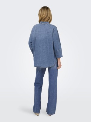 Only ONLGRACE 3/4 SL STUD DNM SHIRT GUA Medium Blue Denim | Freewear ONLGRACE 3/4 SL STUD DNM SHIRT GUA - www.freewear.nl - Freewear