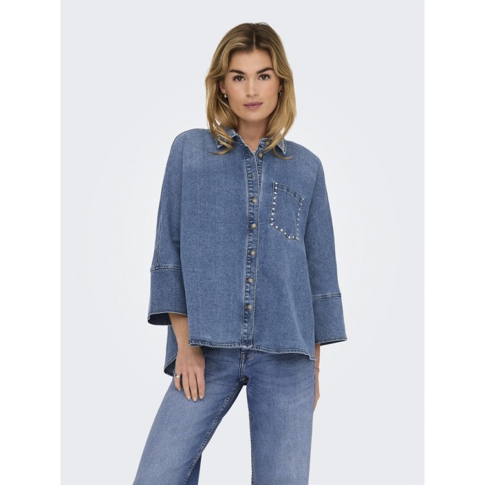 Only ONLGRACE 3/4 SL STUD DNM SHIRT GUA Medium Blue Denim | Freewear ONLGRACE 3/4 SL STUD DNM SHIRT GUA - www.freewear.nl - Freewear
