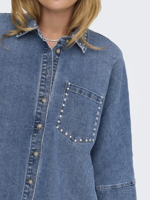 Only ONLGRACE 3/4 SL STUD DNM SHIRT GUA Medium Blue Denim | Freewear ONLGRACE 3/4 SL STUD DNM SHIRT GUA - www.freewear.nl - Freewear