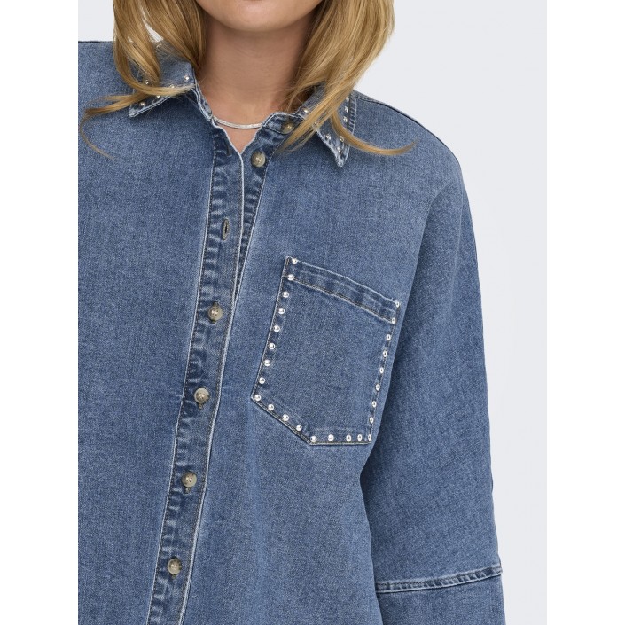 Only ONLGRACE 3/4 SL STUD DNM SHIRT GUA Medium Blue Denim | Freewear ONLGRACE 3/4 SL STUD DNM SHIRT GUA - www.freewear.nl - Freewear