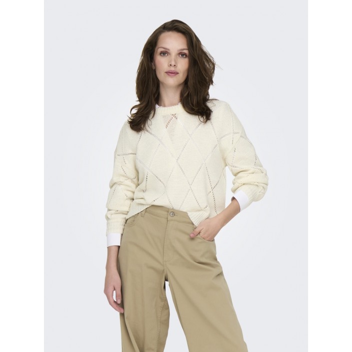 Only ONLGEENAS LS STRUCTURE O-NECK KNT Cloud Dancer | Freewear ONLGEENAS LS STRUCTURE O-NECK KNT - www.freewear.nl - Freewear