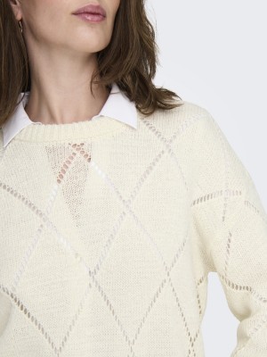 Only ONLGEENAS LS STRUCTURE O-NECK KNT Cloud Dancer | Freewear ONLGEENAS LS STRUCTURE O-NECK KNT - www.freewear.nl - Freewear