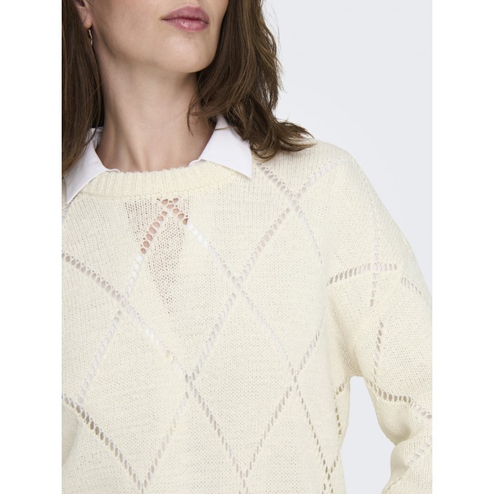 Only ONLGEENAS LS STRUCTURE O-NECK KNT Cloud Dancer | Freewear ONLGEENAS LS STRUCTURE O-NECK KNT - www.freewear.nl - Freewear