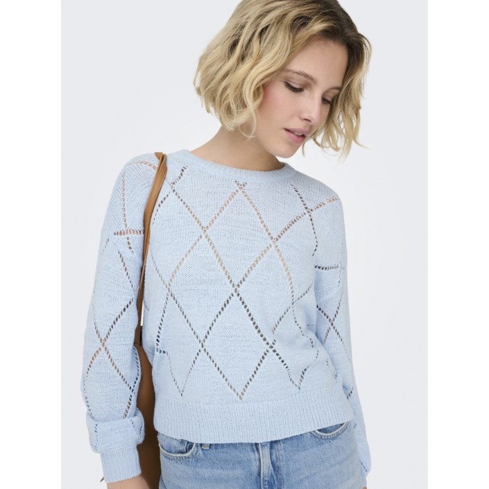 Only ONLGEENAS LS STRUCTURE O-NECK KNT Clear Sky | Freewear ONLGEENAS LS STRUCTURE O-NECK KNT - www.freewear.nl - Freewear