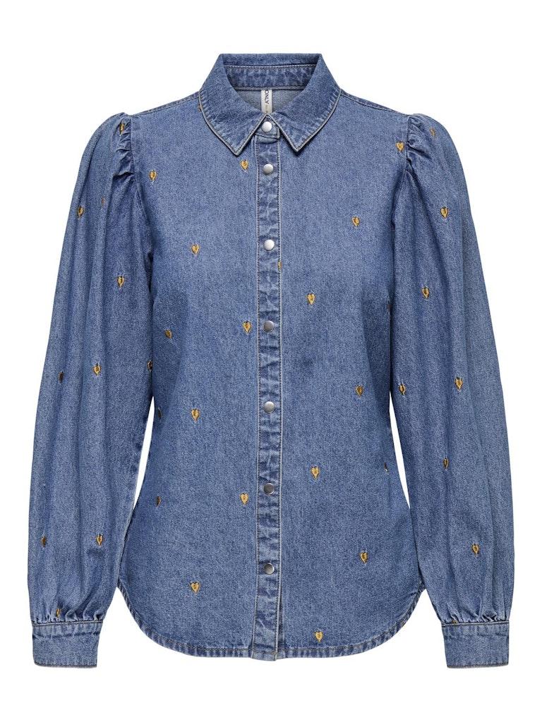 ONLY ONLROCCO LS EMB SHIRT GUA DNM CS Dames Denim overhemd - Maat XL