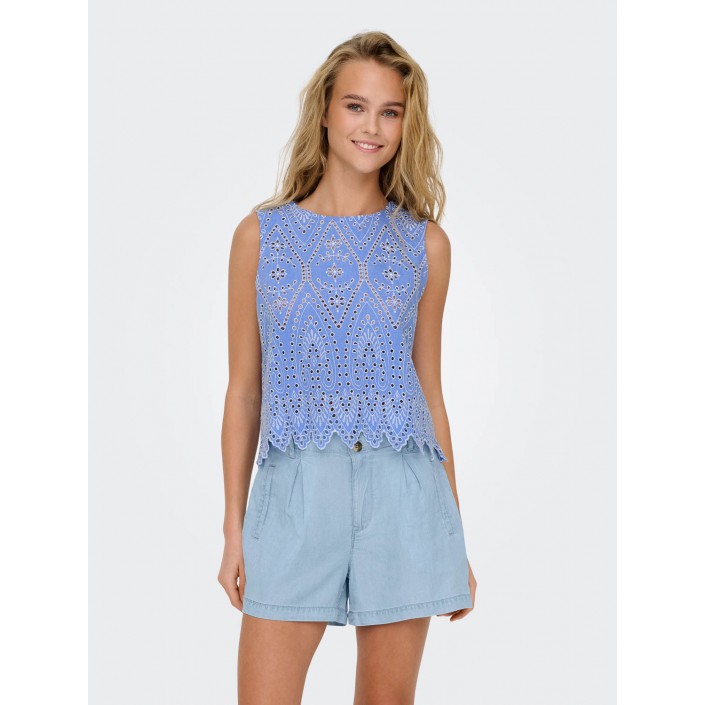 Only ONLTULUM SL EMB TOP WVN Blue Bonnet/BRIGHT WHITE EMB. | Freewear ONLTULUM SL EMB TOP WVN - www.freewear.nl - Freewear