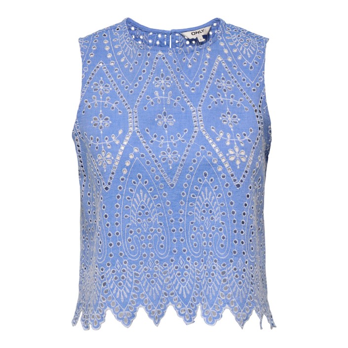 Only ONLTULUM SL EMB TOP WVN Blue Bonnet/BRIGHT WHITE EMB. | Freewear ONLTULUM SL EMB TOP WVN - www.freewear.nl - Freewear