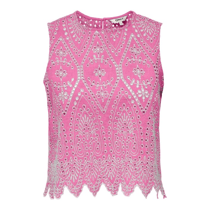 Only ONLTULUM SL EMB TOP WVN Fuchsia Pink/BRIGHT WHITE EMB. | Freewear ONLTULUM SL EMB TOP WVN - www.freewear.nl - Freewear