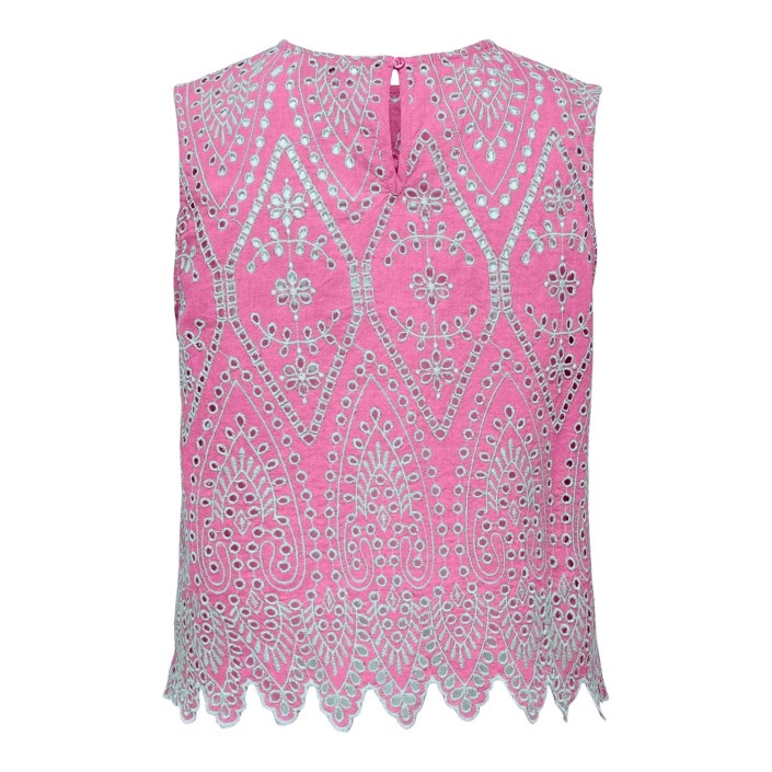 Only ONLTULUM SL EMB TOP WVN Fuchsia Pink/BRIGHT WHITE EMB. | Freewear ONLTULUM SL EMB TOP WVN - www.freewear.nl - Freewear
