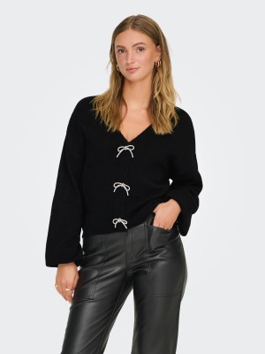 Only ONLDONNA LS BOW V-NECK KNT Black | Freewear ONLDONNA LS BOW V-NECK KNT - www.freewear.nl - Freewear