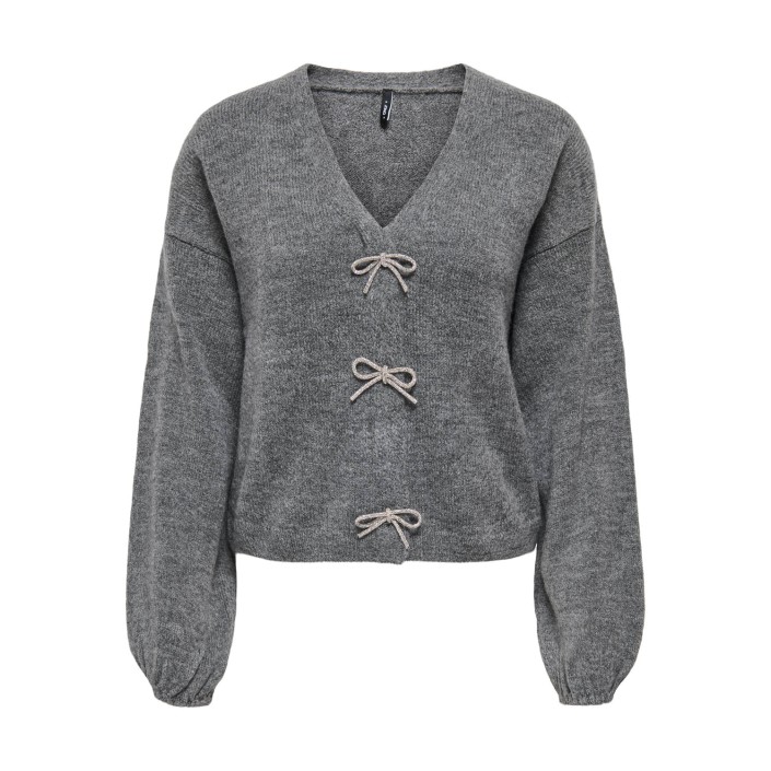 Only ONLDONNA LS BOW V-NECK KNT Medium Grey Melange | Freewear ONLDONNA LS BOW V-NECK KNT - www.freewear.nl - Freewear
