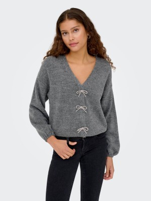 Only ONLDONNA LS BOW V-NECK KNT Medium Grey Melange | Freewear ONLDONNA LS BOW V-NECK KNT - www.freewear.nl - Freewear