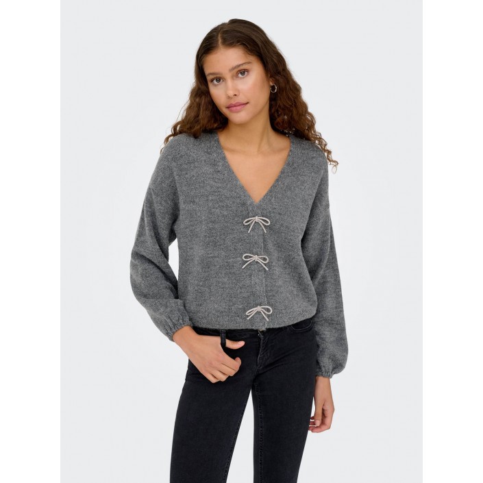 Only ONLDONNA LS BOW V-NECK KNT Medium Grey Melange | Freewear ONLDONNA LS BOW V-NECK KNT - www.freewear.nl - Freewear