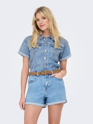 Only ONLCASTEL S/S DNM PLAYSUIT AZG Light Blue Denim | Freewear ONLCASTEL S/S DNM PLAYSUIT AZG - www.freewear.nl - Freewear