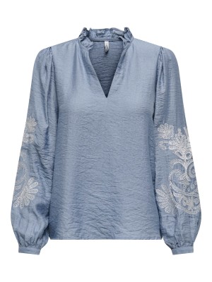 Only ONLNEW MALOU L/S TOP PTM Faded Denim/Cloud dancer emb | Freewear ONLNEW MALOU L/S TOP PTM - www.freewear.nl - Freewear