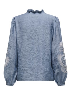 Only ONLNEW MALOU L/S TOP PTM Faded Denim/Cloud dancer emb | Freewear ONLNEW MALOU L/S TOP PTM - www.freewear.nl - Freewear