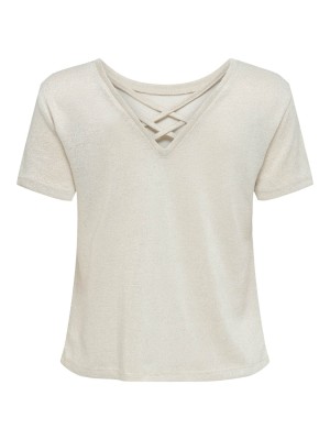 Only ONLAMBER LIFE S/S GLITTER TOP JRS Cloud Dancer/Frosted almond glit | Freewear ONLAMBER LIFE S/S GLITTER TOP JRS - www.freewear.nl - Freewear