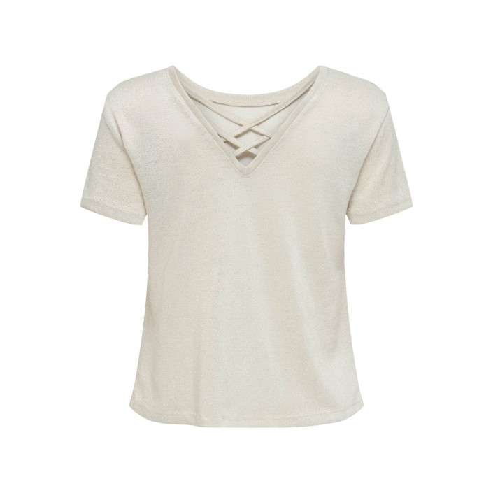 Only ONLAMBER LIFE S/S GLITTER TOP JRS Cloud Dancer/Frosted almond glit | Freewear ONLAMBER LIFE S/S GLITTER TOP JRS - www.freewear.nl - Freewear