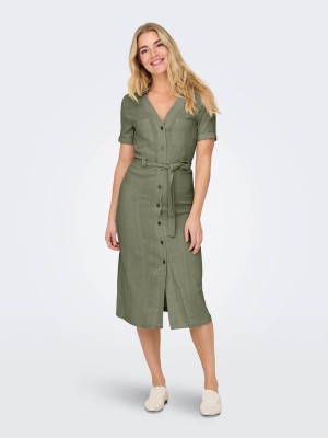 Only ONLSIESTA SS LIN BL SHIRT DRESS PNT: Deep Lichen Green | Freewear ONLSIESTA SS LIN BL SHIRT DRESS PNT: - www.freewear.nl - Freewear
