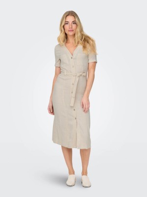 Only ONLSIESTA SS LIN BL SHIRT DRESS PNT: Moonbeam | Freewear ONLSIESTA SS LIN BL SHIRT DRESS PNT: - www.freewear.nl - Freewear