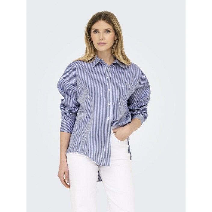 Only ONLEMA WO LS LOOSE SHIRT XT WVN Bright White/MAZARINE BLUE | Freewear ONLEMA WO LS LOOSE SHIRT XT WVN - www.freewear.nl - Freewear