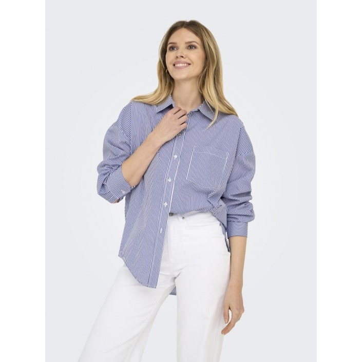 Only ONLEMA WO LS LOOSE SHIRT XT WVN Bright White/MAZARINE BLUE | Freewear ONLEMA WO LS LOOSE SHIRT XT WVN - www.freewear.nl - Freewear