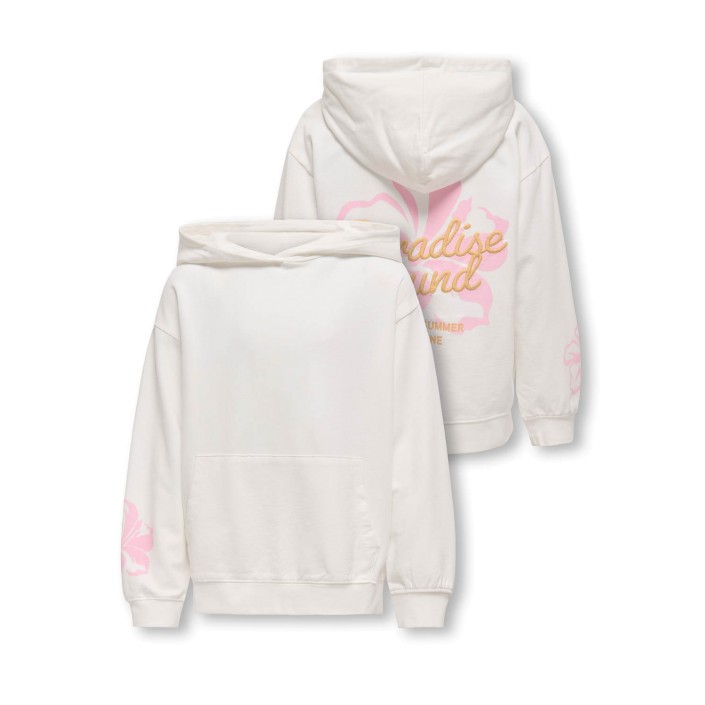 Only KOGJULIA LIFE L/S PRINTED HOOD SWT Cloud Dancer/Paradise | Freewear KOGJULIA LIFE L/S PRINTED HOOD SWT - www.freewear.nl - Freewear