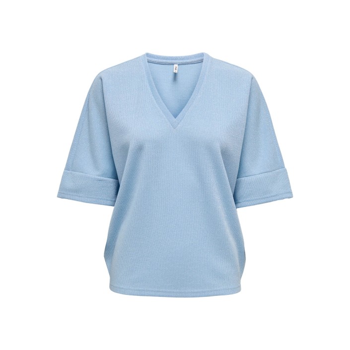 Only ONLIVY S/S GLITTER V-NECK TOP CS JR: Soft Chambray/Silver glitter | Freewear ONLIVY S/S GLITTER V-NECK TOP CS JR: - www.freewear.nl - Freewear