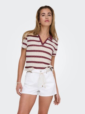 Only ONLHALIA S/S COLLAR TOP BOX JRS Cloud Dancer/Ruby wine | Freewear ONLHALIA S/S COLLAR TOP BOX JRS - www.freewear.nl - Freewear
