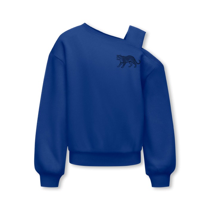 Only KOGSEEMA LIFE LS O-NECK OFFSHLDR CS: Mazarine Blue/Leopard Standing | Freewear KOGSEEMA LIFE LS O-NECK OFFSHLDR CS: - www.freewear.nl - Freewear