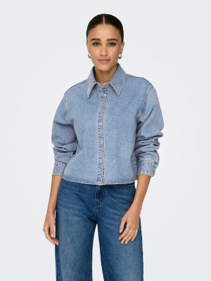 Only ONLMAGGIEMAY L/S RHINEST DNM SHIRT Light Blue Denim | Freewear ONLMAGGIEMAY L/S RHINEST DNM SHIRT - www.freewear.nl - Freewear