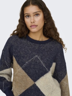 Only ONLNOEME LIFE LS JQ O-NECK KNT Night Sky/Cocoa Creme/Biscotti/M | Freewear ONLNOEME LIFE LS JQ O-NECK KNT - www.freewear.nl - Freewear
