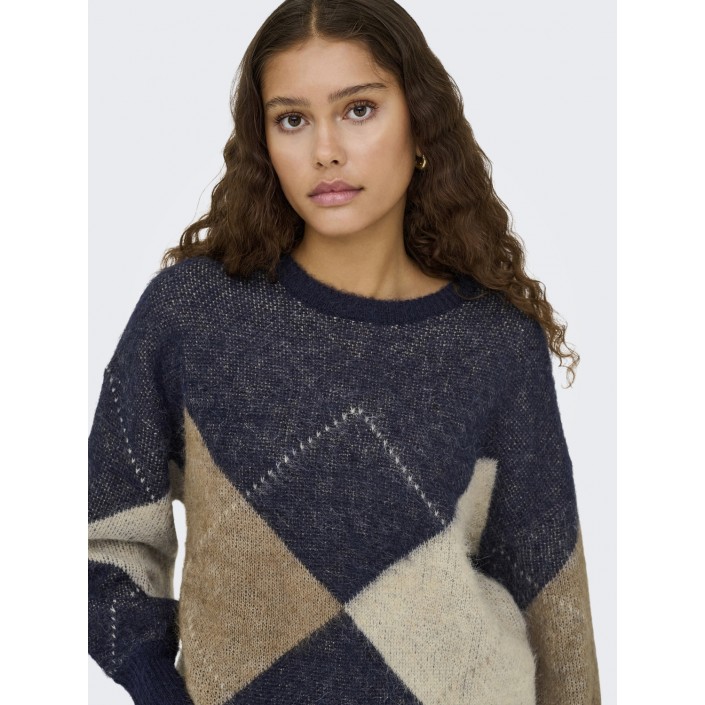 Only ONLNOEME LIFE LS JQ O-NECK KNT Night Sky/Cocoa Creme/Biscotti/M | Freewear ONLNOEME LIFE LS JQ O-NECK KNT - www.freewear.nl - Freewear