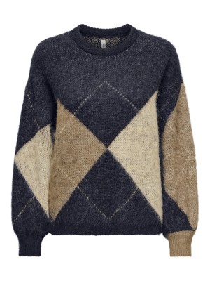 Only ONLNOEME LIFE LS JQ O-NECK KNT Night Sky/Cocoa Creme/Biscotti/M | Freewear ONLNOEME LIFE LS JQ O-NECK KNT - www.freewear.nl - Freewear