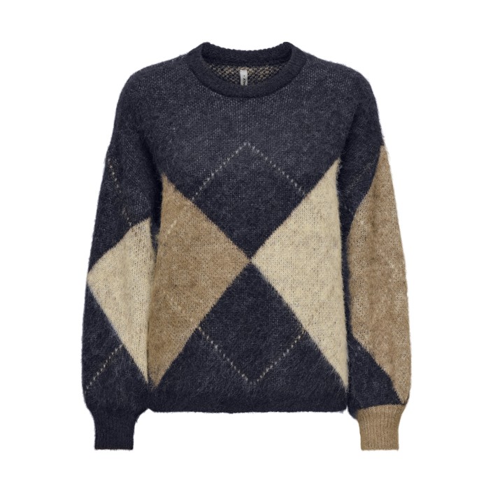 Only ONLNOEME LIFE LS JQ O-NECK KNT Night Sky/Cocoa Creme/Biscotti/M | Freewear ONLNOEME LIFE LS JQ O-NECK KNT - www.freewear.nl - Freewear