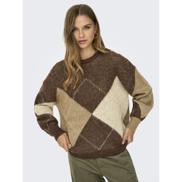 Only ONLNOEME LIFE LS JQ O-NECK KNT Chestnut/Cocoa Creme/Biscotti/Me | Freewear ONLNOEME LIFE LS JQ O-NECK KNT - www.freewear.nl - Freewear