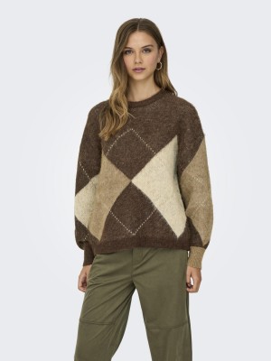 Only ONLNOEME LIFE LS JQ O-NECK KNT Chestnut/Cocoa Creme/Biscotti/Me | Freewear ONLNOEME LIFE LS JQ O-NECK KNT - www.freewear.nl - Freewear
