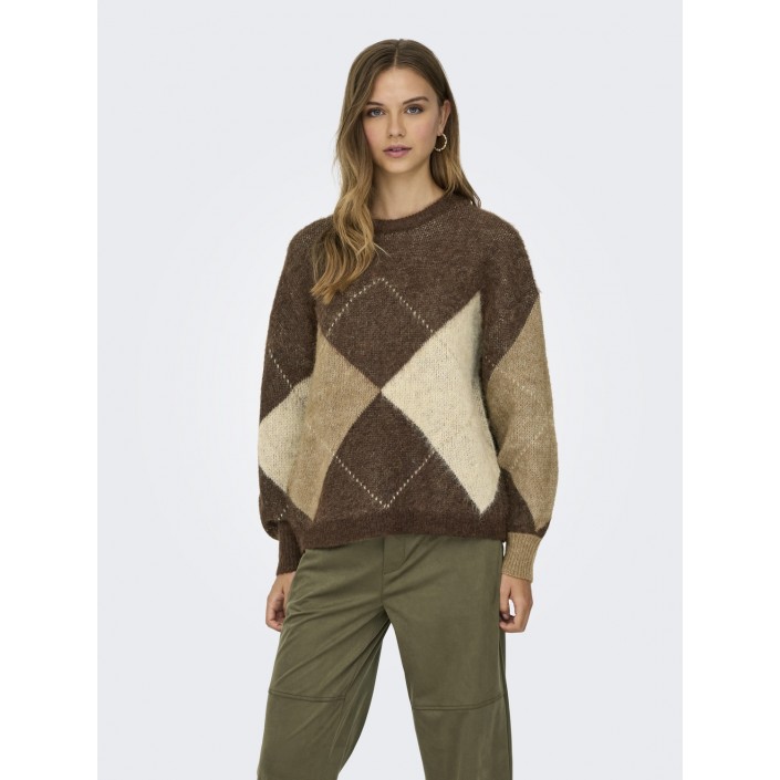 Only ONLNOEME LIFE LS JQ O-NECK KNT Chestnut/Cocoa Creme/Biscotti/Me | Freewear ONLNOEME LIFE LS JQ O-NECK KNT - www.freewear.nl - Freewear