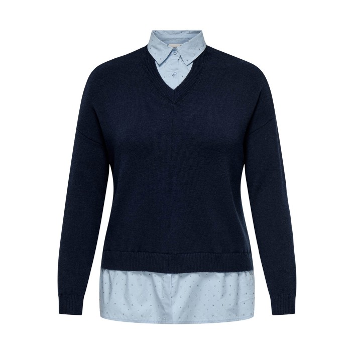 Carmakoma CARDAGMAR LS COLLAR MIX KNT Night Sky/Kentucky Blue Woven | Freewear CARDAGMAR LS COLLAR MIX KNT - www.freewear.nl - Freewear